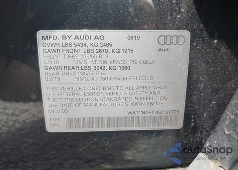 2019 Audi Q5 45 Premium z USA, uszkodzony, nr VIN WA1CNAFY7K2131705